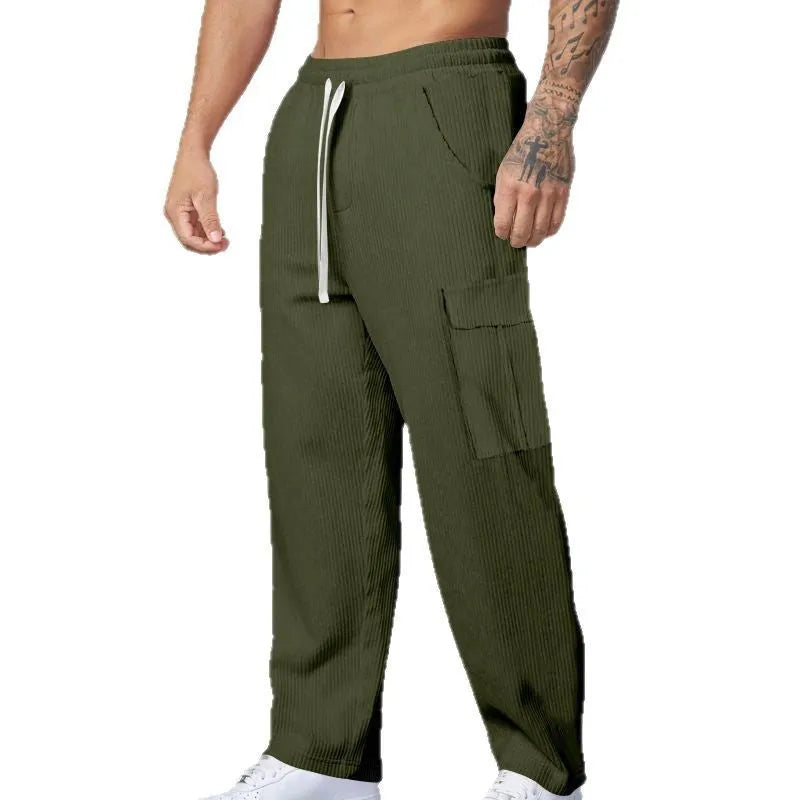 Men's corduroy cargo trousers in loose-fitting straight-leg wide-leg design