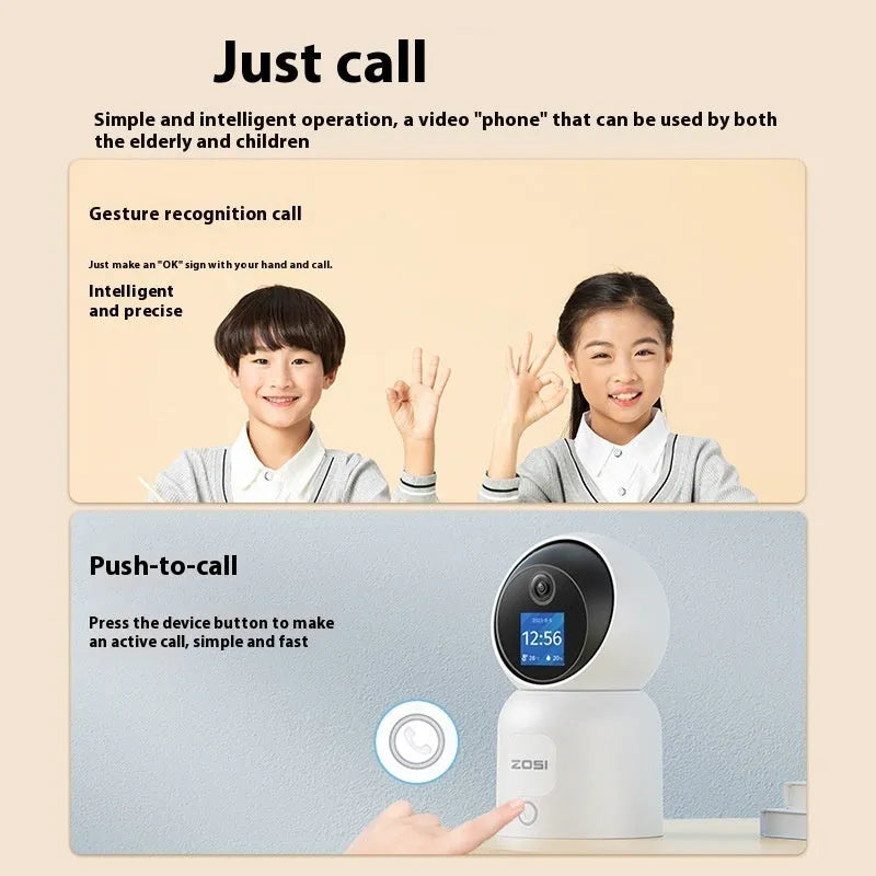 Zhou Shi wireless indoor security camera with built-in screen on a screw-fixed wall bracket