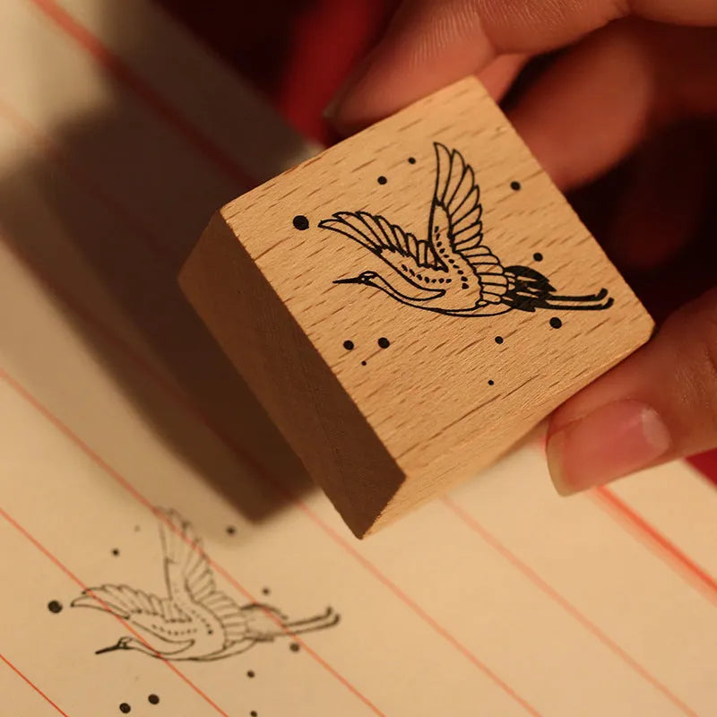 Mr. Paper Huahegui series wooden handle and rubber stamp seal kit for DIY paper crafting.