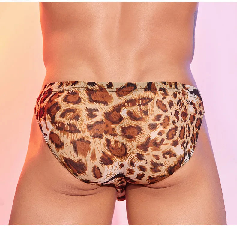 Men's leopard print low waist panties underwear in nylon fabric
