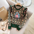 Green women's printed sweater with loose fit design for casual commuter wear
