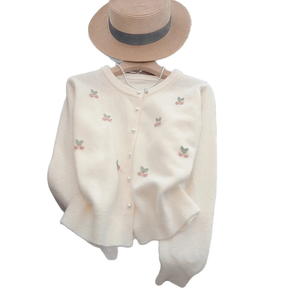 Cashmere cardigan sweater coat with beaded decoration in slim fit free size