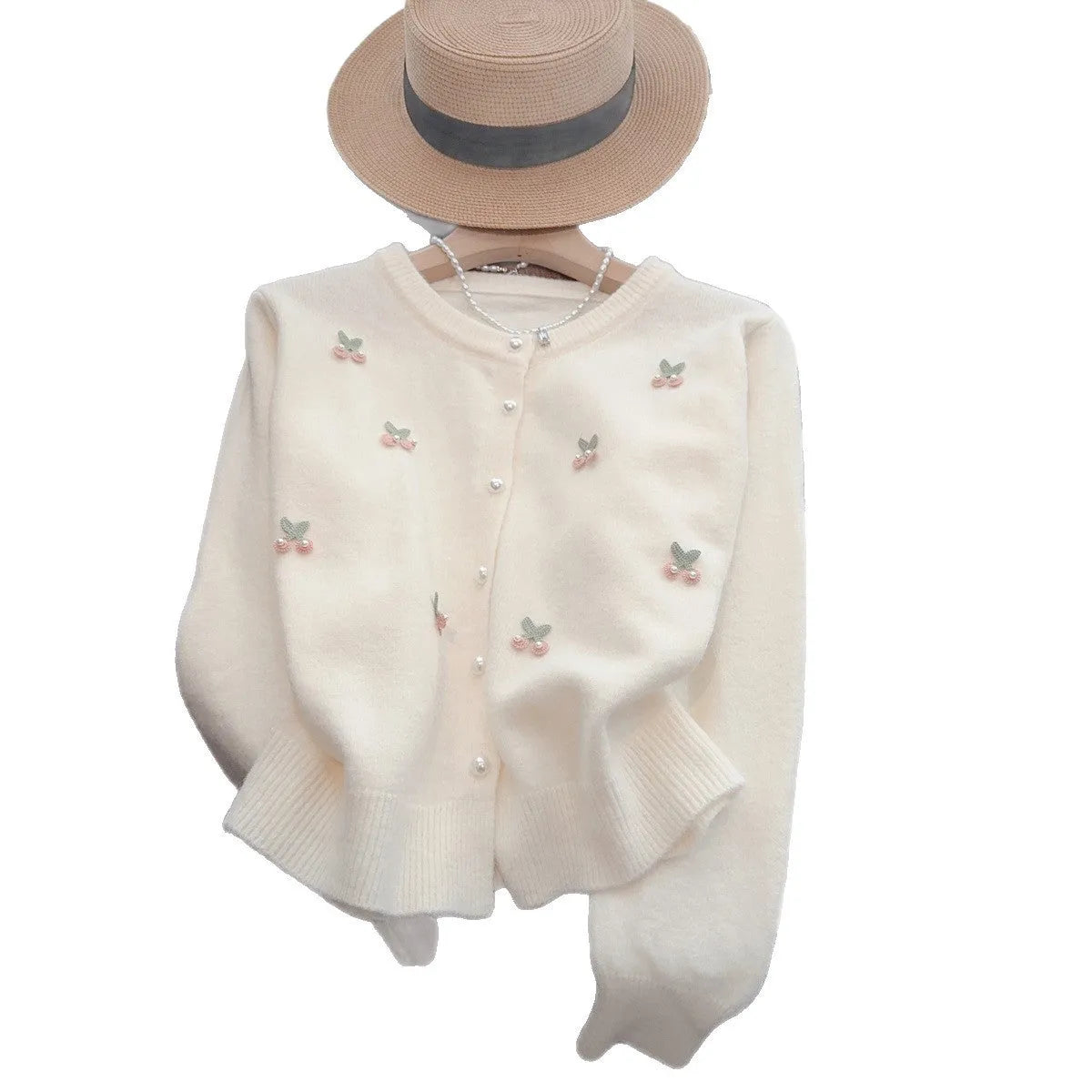 Cashmere cardigan sweater coat with beaded decoration in slim fit free size