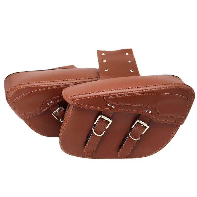 Retro style motorcycle side box in PU leather measuring 42x15x30cm in black and brown colour options