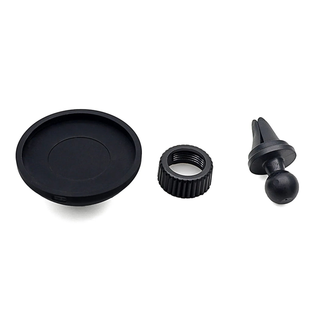 Black plastic charger car magnetic mobile phone holder showing air vent and base bracket mounting options