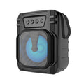 Portable Bluetooth speaker with compact 110mm design and USB charging cable