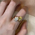 Water drop contrast colour zircon geometric open ring for women with copper construction