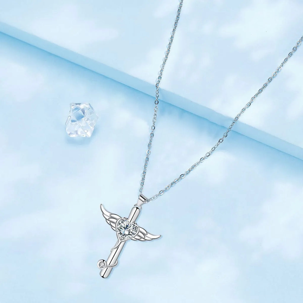 Personality wings cross stethoscope necklace in electroplated copper with white diamond or red diamond finish