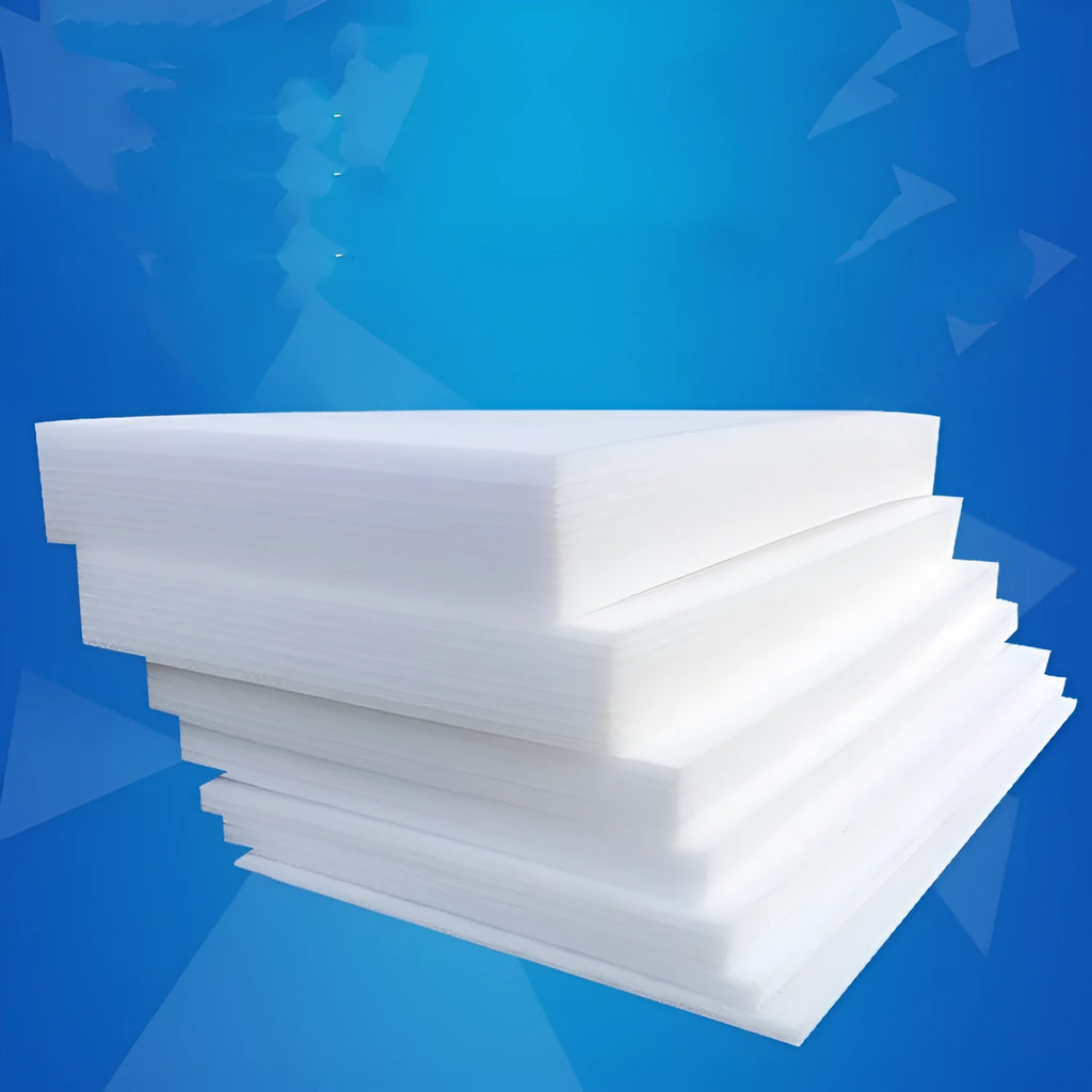 White EPE pearl cotton foam board showing its large 2 metre by 1 metre dimensions and 10mm thickness