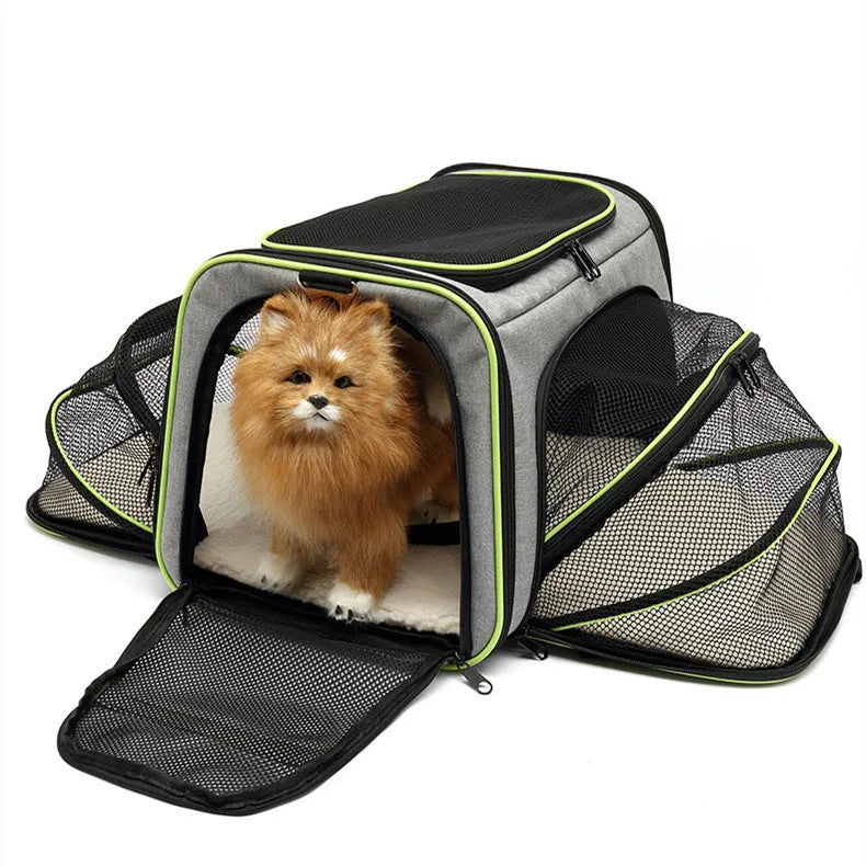 Cat carrier bag in 600D cation fabric with medium-soft construction and piping detail options