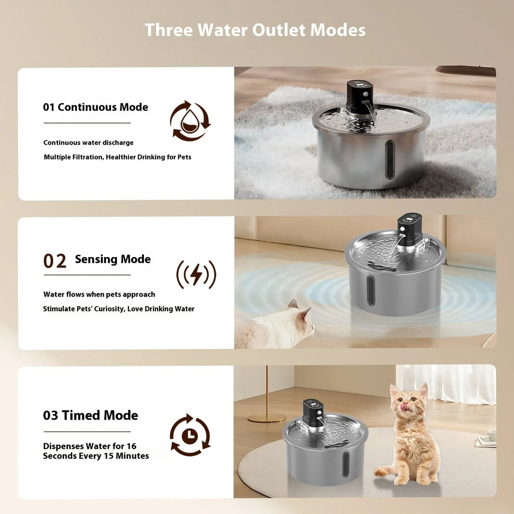 Stainless steel pet water fountain with constant temperature heating base in black colour