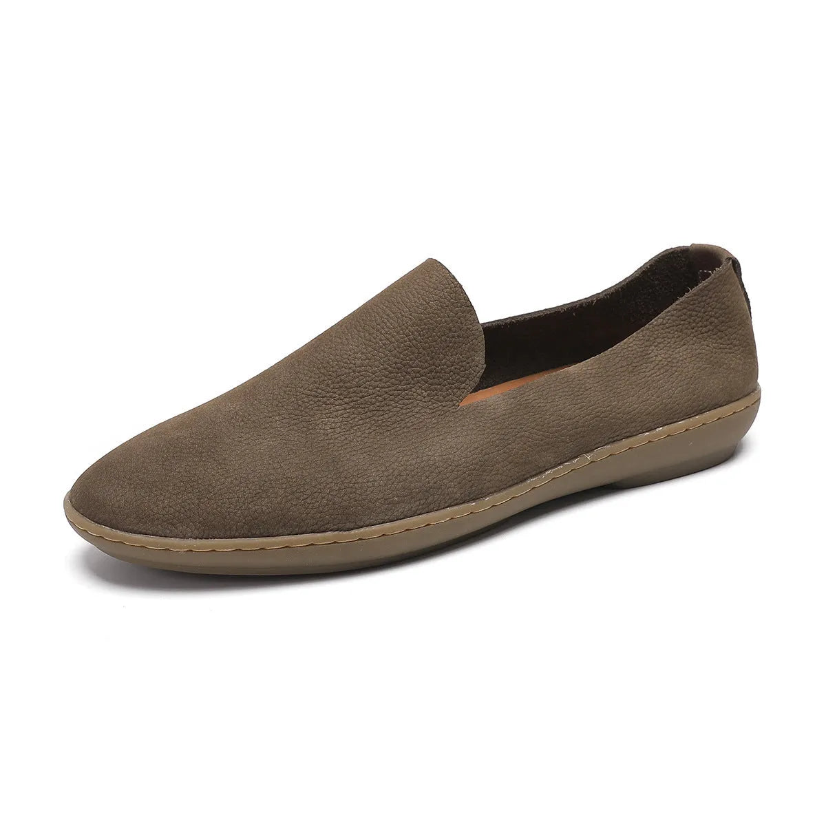 Handmade men's low-top shoes in khaki colour with wedge heel and rubber sole