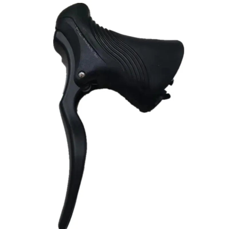 A pair of aluminium alloy road bicycle brake handles in black and silver finish.