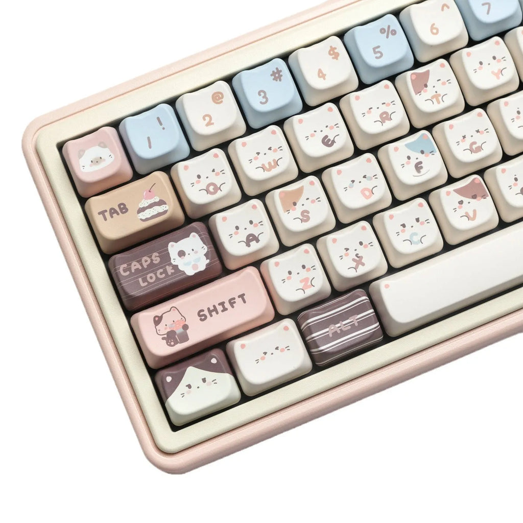 High Sea Salt Cat themed PBT mechanical keyboard keycap sets showing design details and packaging options