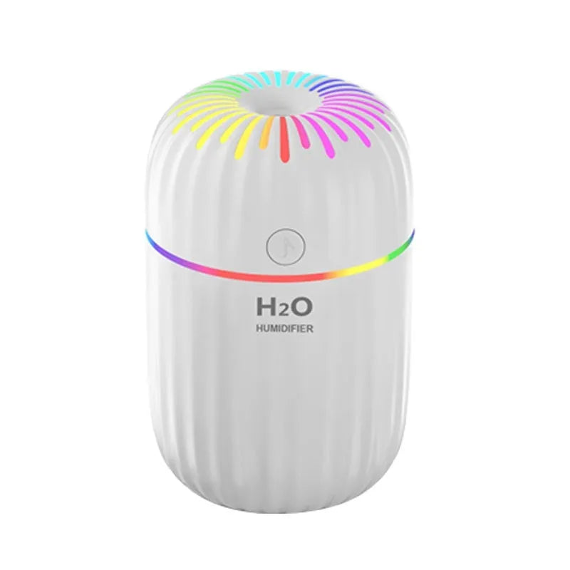 White USB desktop humidifier with compact 75x75x116mm dimensions and 300ml water tank capacity