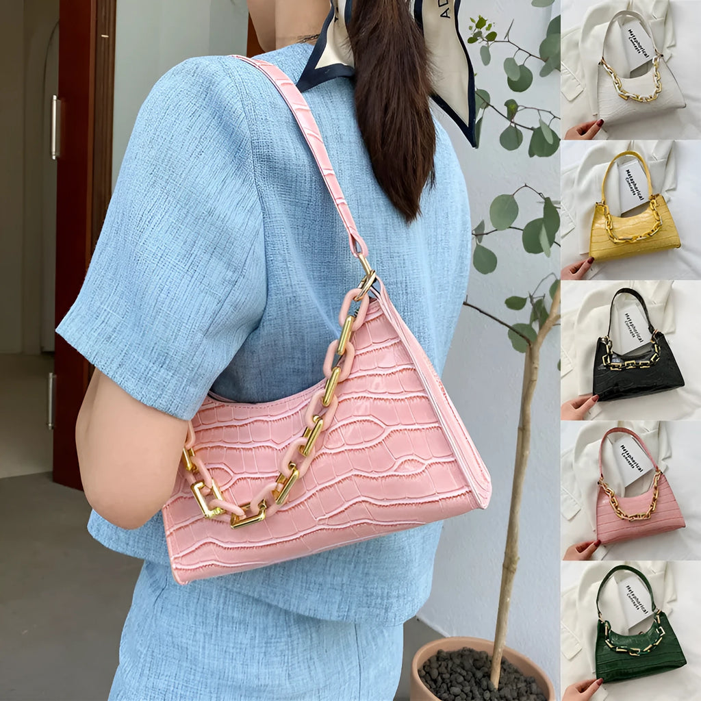 Fashion stone texture shoulder bag with chain in horizontal square shape