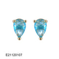 Brass gold-plated drop earrings with pear-shaped candy-coloured zircon stones on copper base