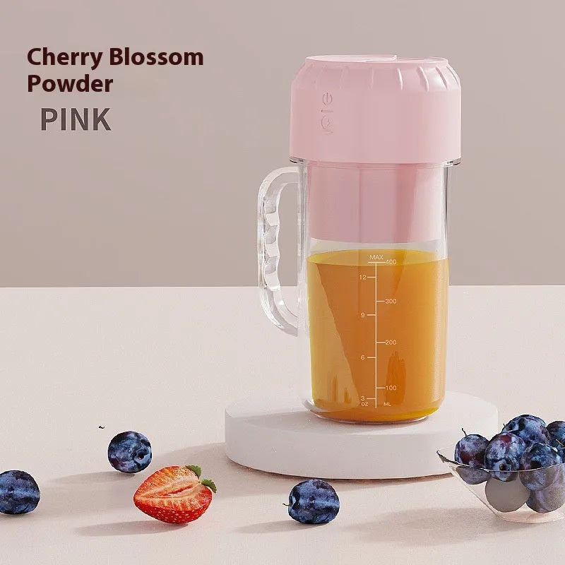 Portable USB powered personal juicer in cherry blossom pink colour with plastic housing