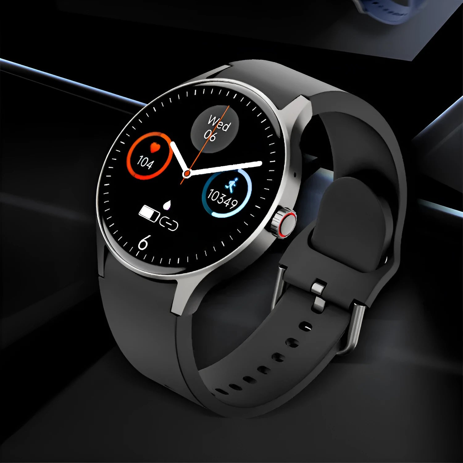 Men's and women's round screen smart sport watch with IP68 waterproof rating on wrist