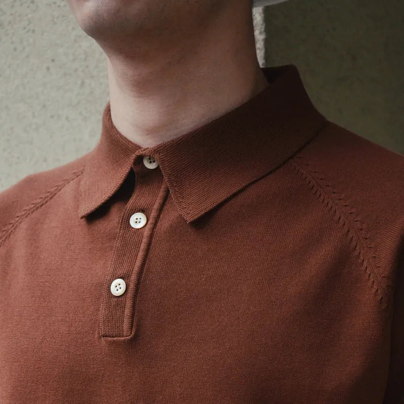 Retro slim fit knitted cotton short-sleeved T-shirt in solid colours for summer wear