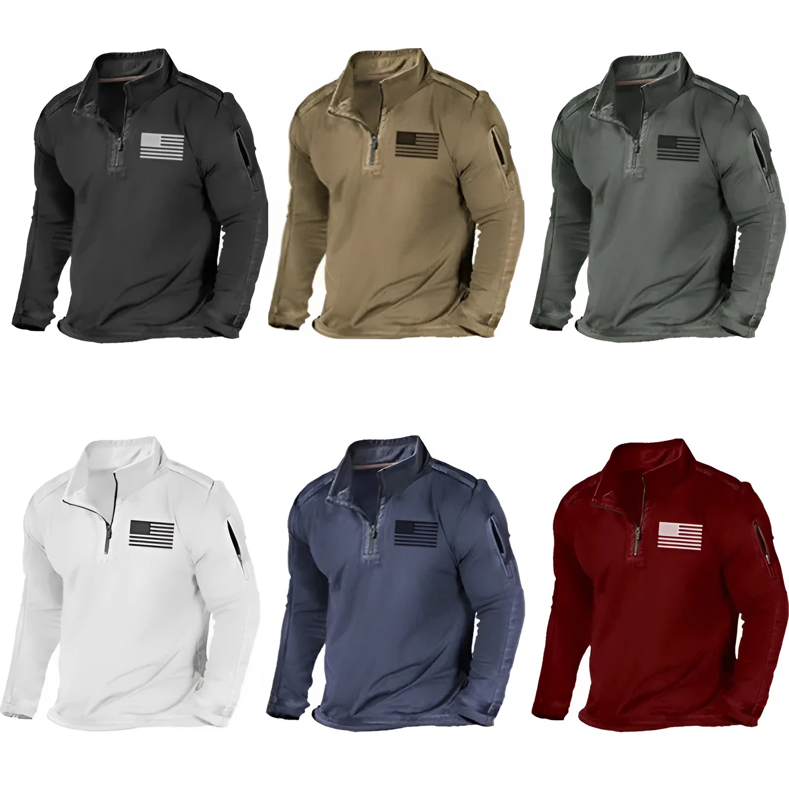 Men's zipped stand collar long-sleeved athletic sweater in polyester fibre