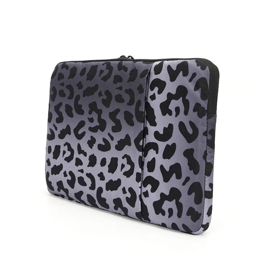 Leopard print laptop sleeve for 13-inch to 16-inch computers with flannel lining