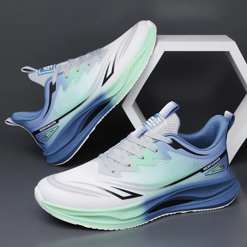 Men's low-top casual shoes in grey green with woven mesh upper and rubber sole.
