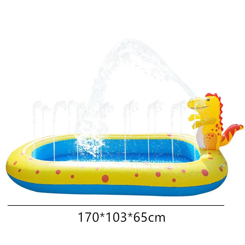 Blue dinosaur inflatable water spray pool for kids with shark design