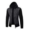 Men's gray hooded corduroy sweater coat with cinched waist styling for winter wear