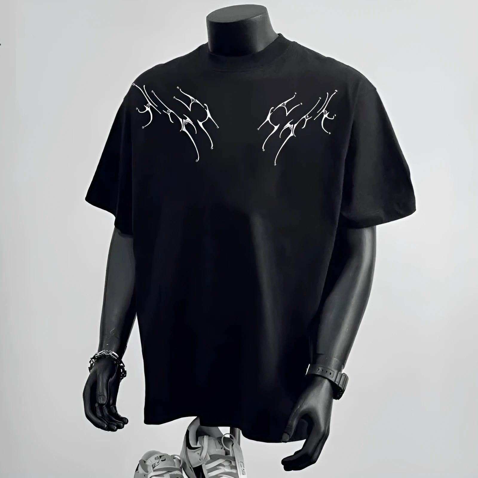 Men's loose fit pure cotton short sleeve shirt in black and white colours with printed business casual design
