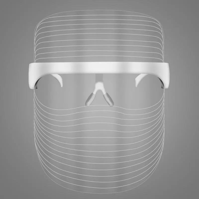 LED three-colour beauty mask in transparent finish for facial photon therapy at home