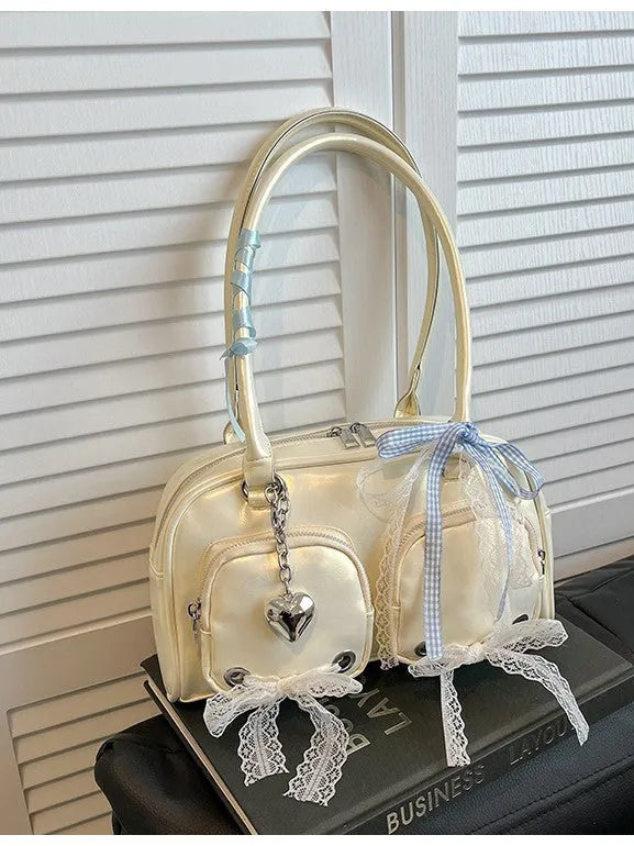 Soft PU leather shoulder bag in horizontal square design with double adjustable straps