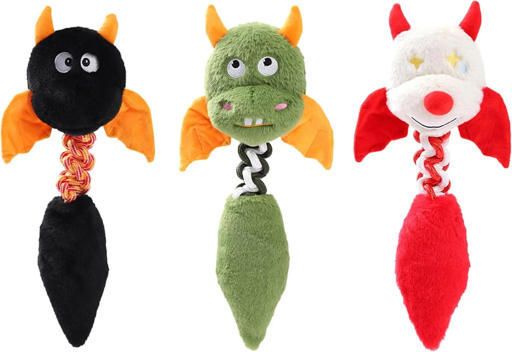 44cm plush squeaky dog toy with rabbit fleece fabric in black, green, or red colour options