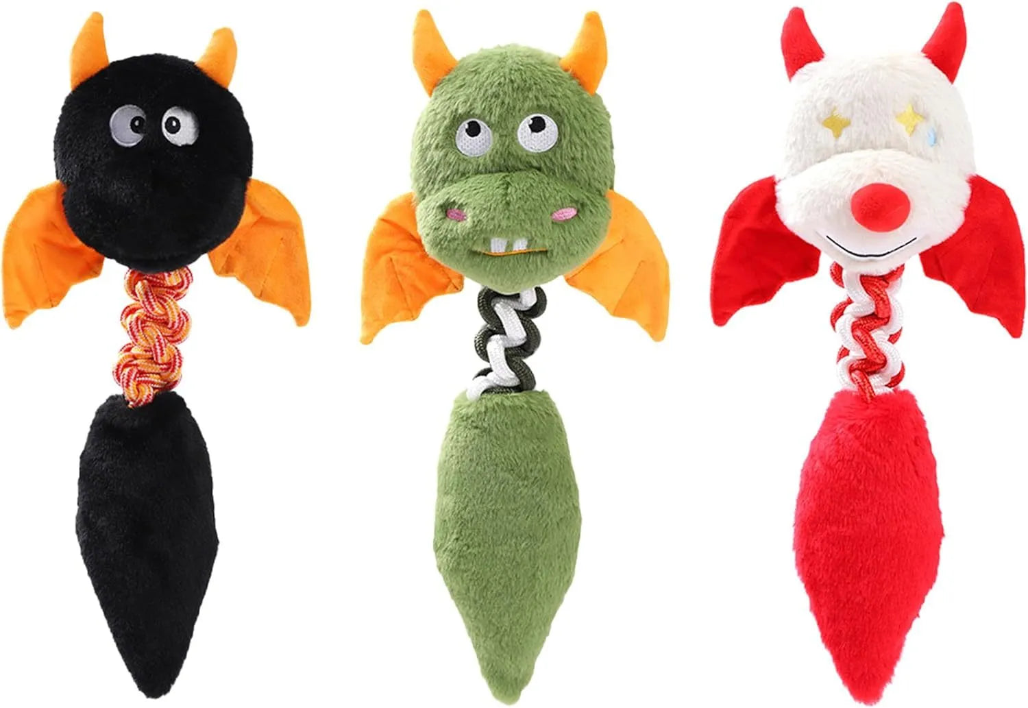 44cm plush squeaky dog toy with rabbit fleece fabric in black, green, or red colour options