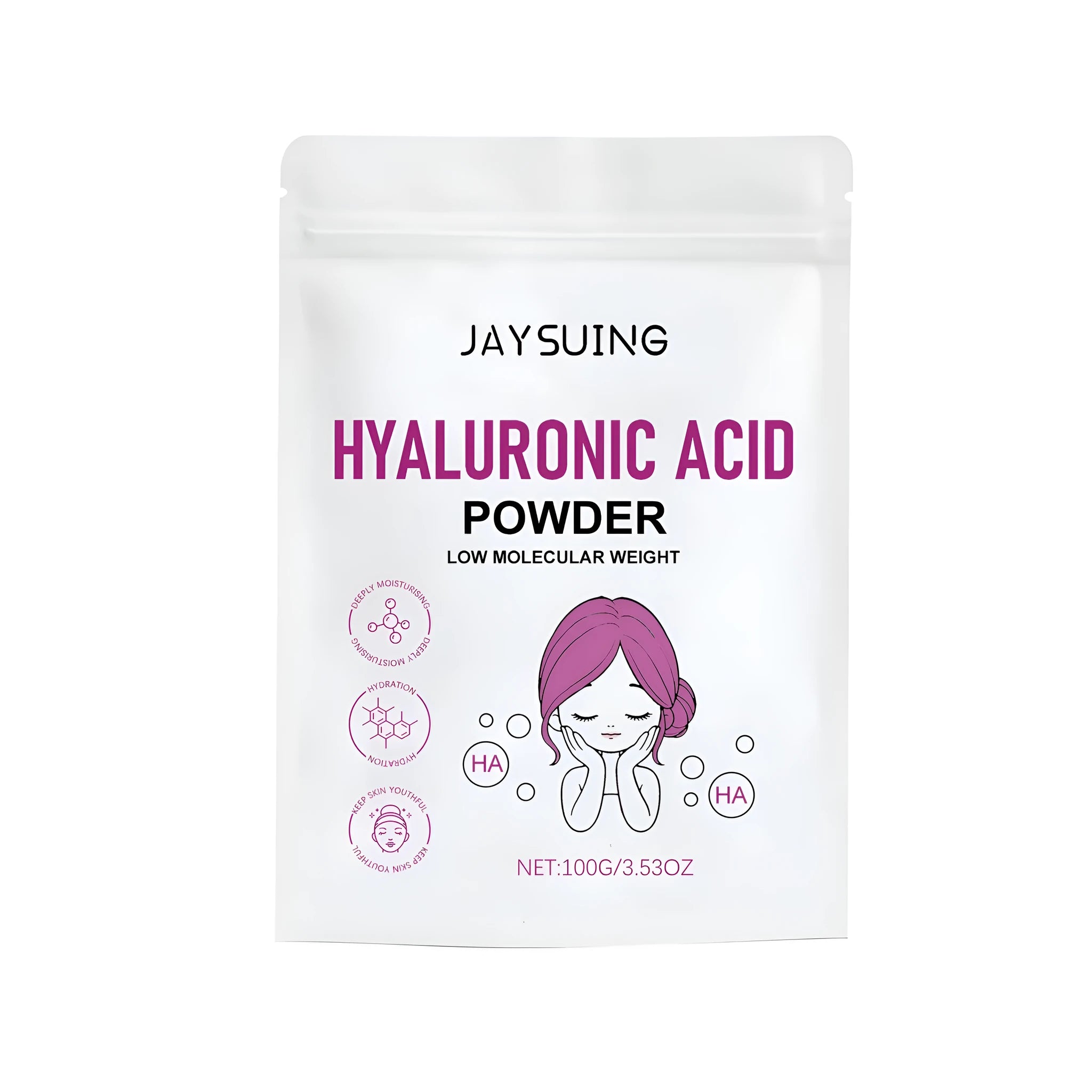 100g hyaluronic acid powder for DIY skincare masks with kaolin clay and sodium carbonate ingredients