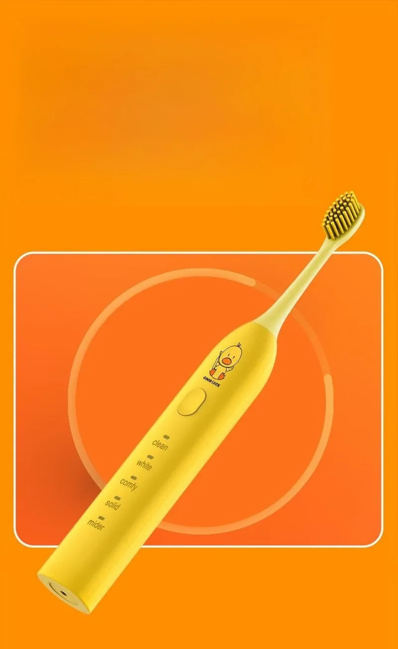 Small yellow duck design USB rechargeable electric toothbrush with soft bristles