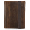 Brown Crazy Horse leather A5 notebook protective sleeve with square pocket design