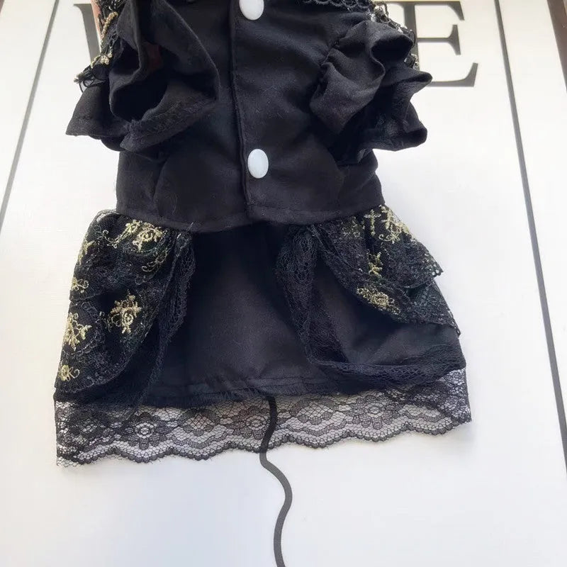 Golden gothic-style princess skirt costume for a small dog or cat.