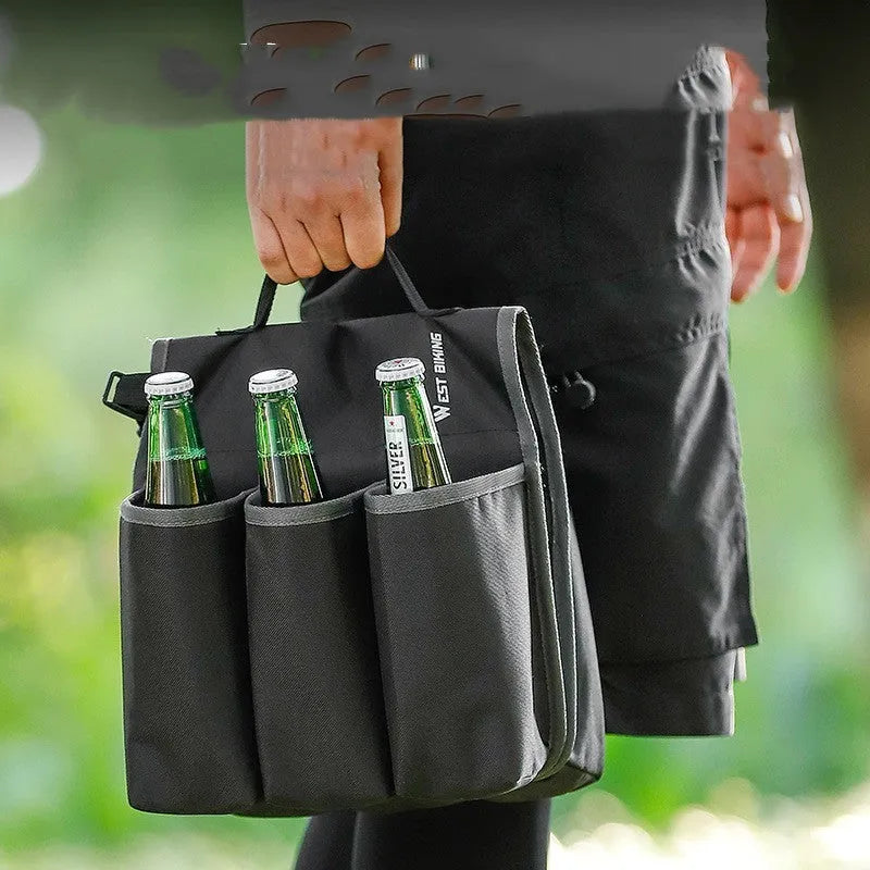 Black and orange double-sided bicycle beverage bag with 2L capacity and anti-scratch shelf