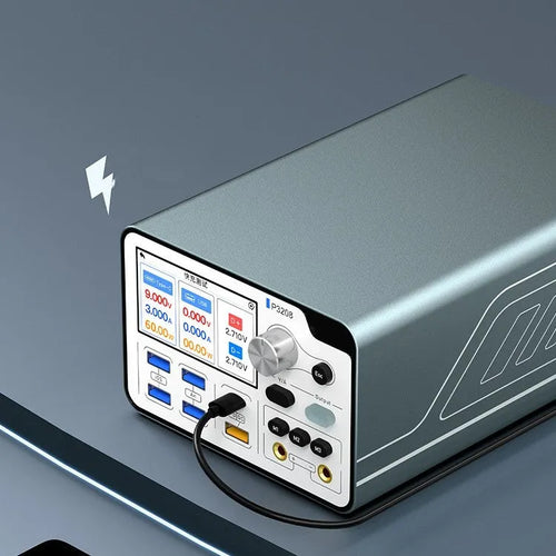 320W intelligent regulated power supply meter with 3-inch display on a workbench.