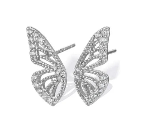 Exaggerated Bohemian Crystal Butterfly Earrings Metal European American Style Women Butterfly Design Electroplating Finish Gold Rose Gold Silver Colour Options Left Right Pair Earrings x1 Pair Party Accessories