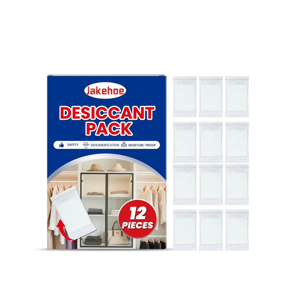 Pack of twelve white space desiccant bags for household moisture and odour control.