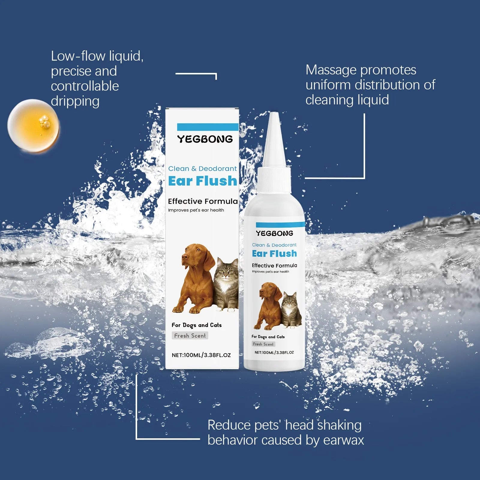 100ml bottle of dogs and cats ear cleaner liquid for gentle earwax removal