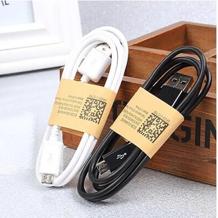 Black and white Android Micro USB charging and data sync cable, 1 metre long.