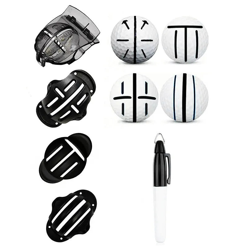 Golf putting alignment tool set with plastic scribers and drawing pens for practice green marking
