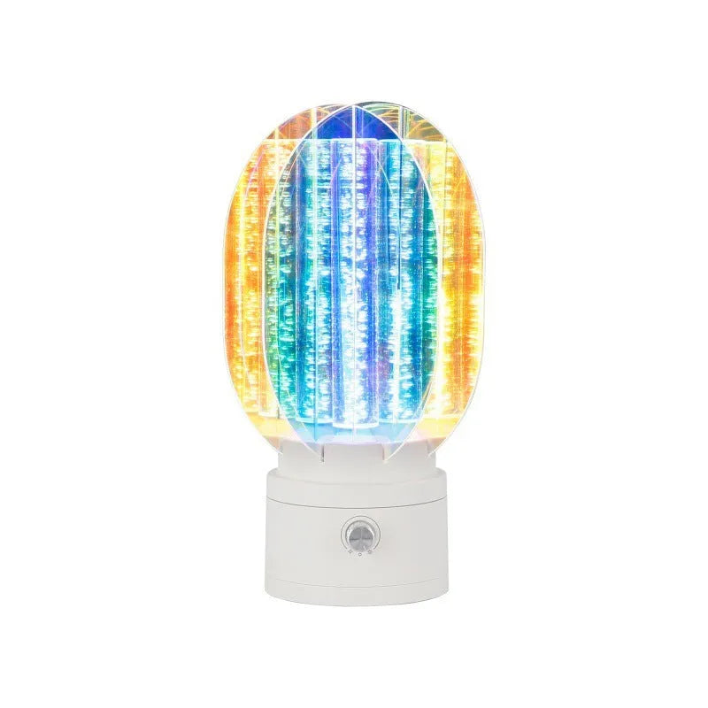Creative small night lamp with rotating head and dimmable light on a table