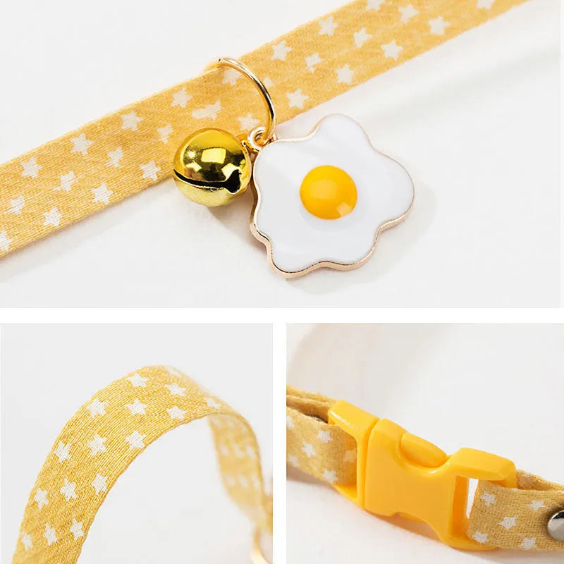 Adjustable cat collar with bell pendant and removable bow tie in green, pink or yellow for small pets