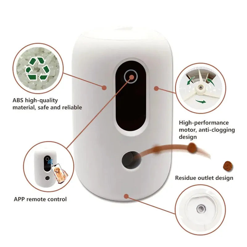 White intelligent automatic quantitative pet feeder for dogs and cats with multi-standard plug options
