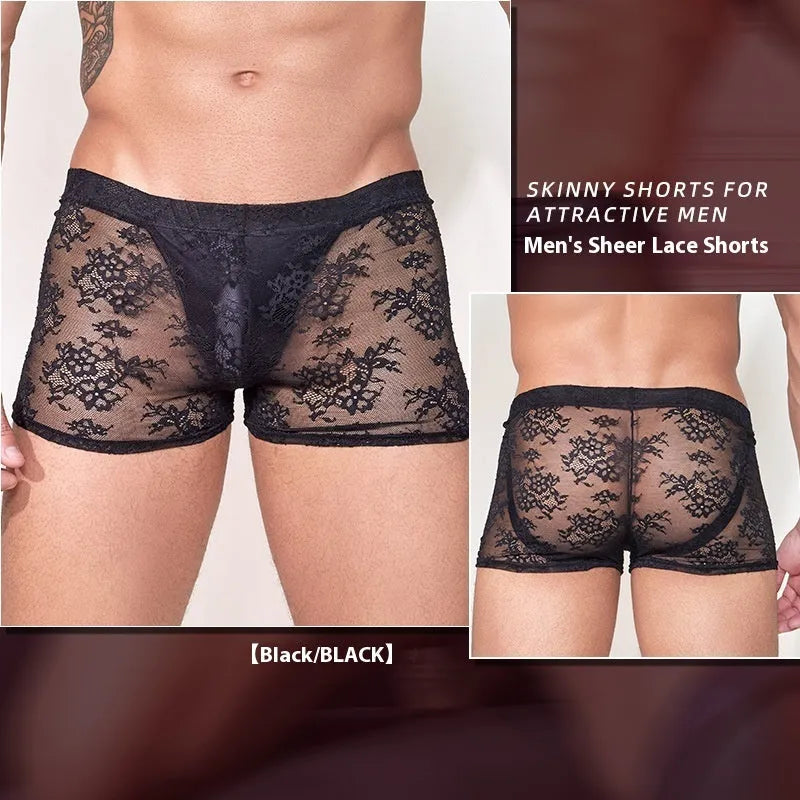 Lace men's boxers in nylon fabric available in black, white and red colours