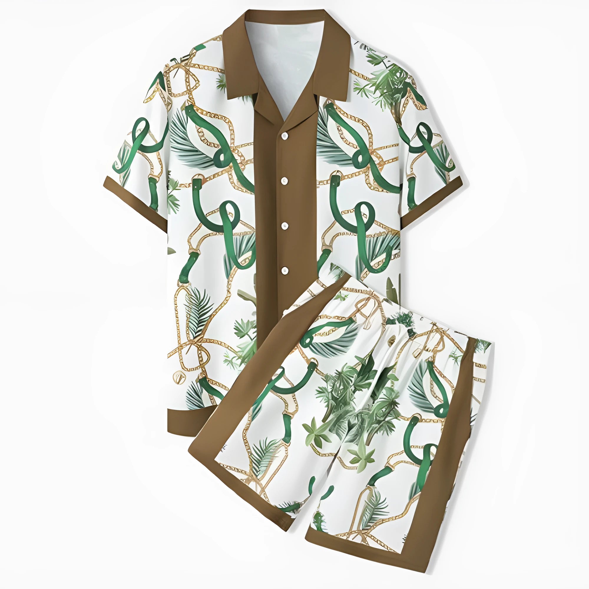Men's plaid print short sleeve shirt and matching trousers co-ord set for beach wear